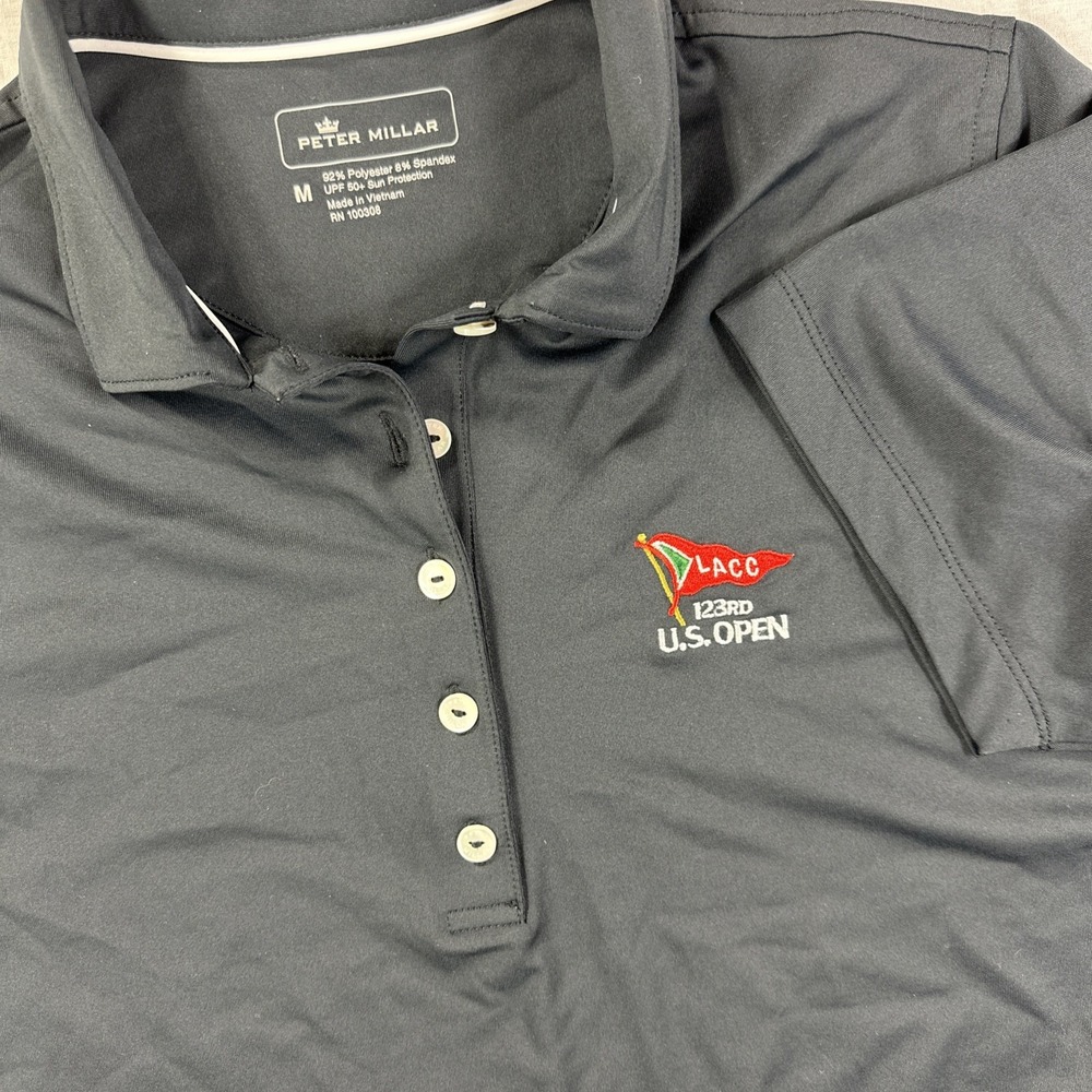 Peter Millar Polo Shirt Women‎ Medium Black LACC US Open Golf Performance
